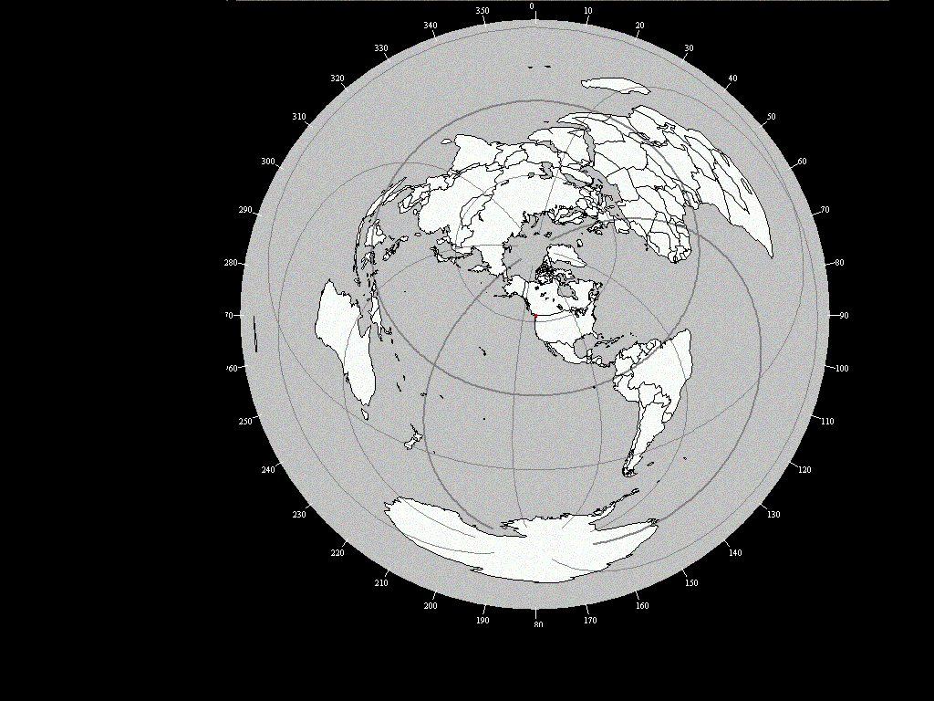 Azimuthalequidistant projection centered on Vancouver, Canada
